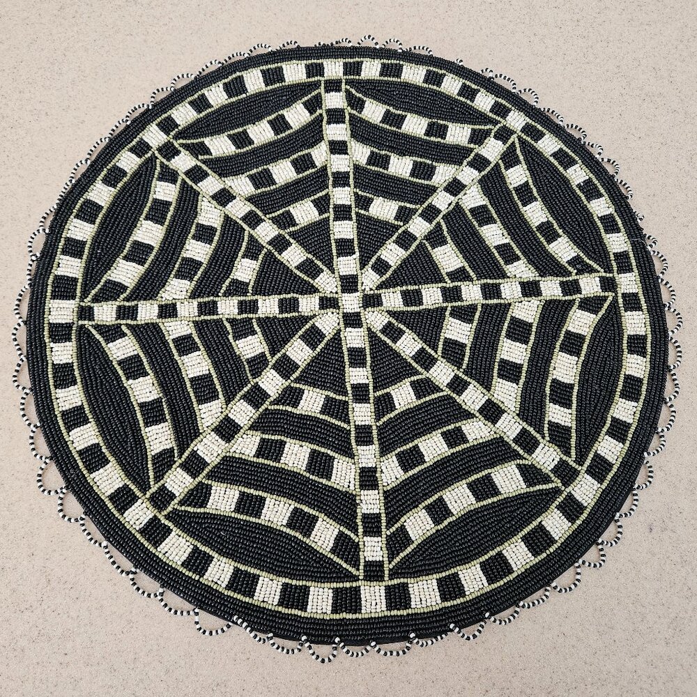 RARE MACKENZIE CHILDS SPIDER WEB COURTLY CHECK HALLOWEEN FALL PLACEMAT CHARGER
